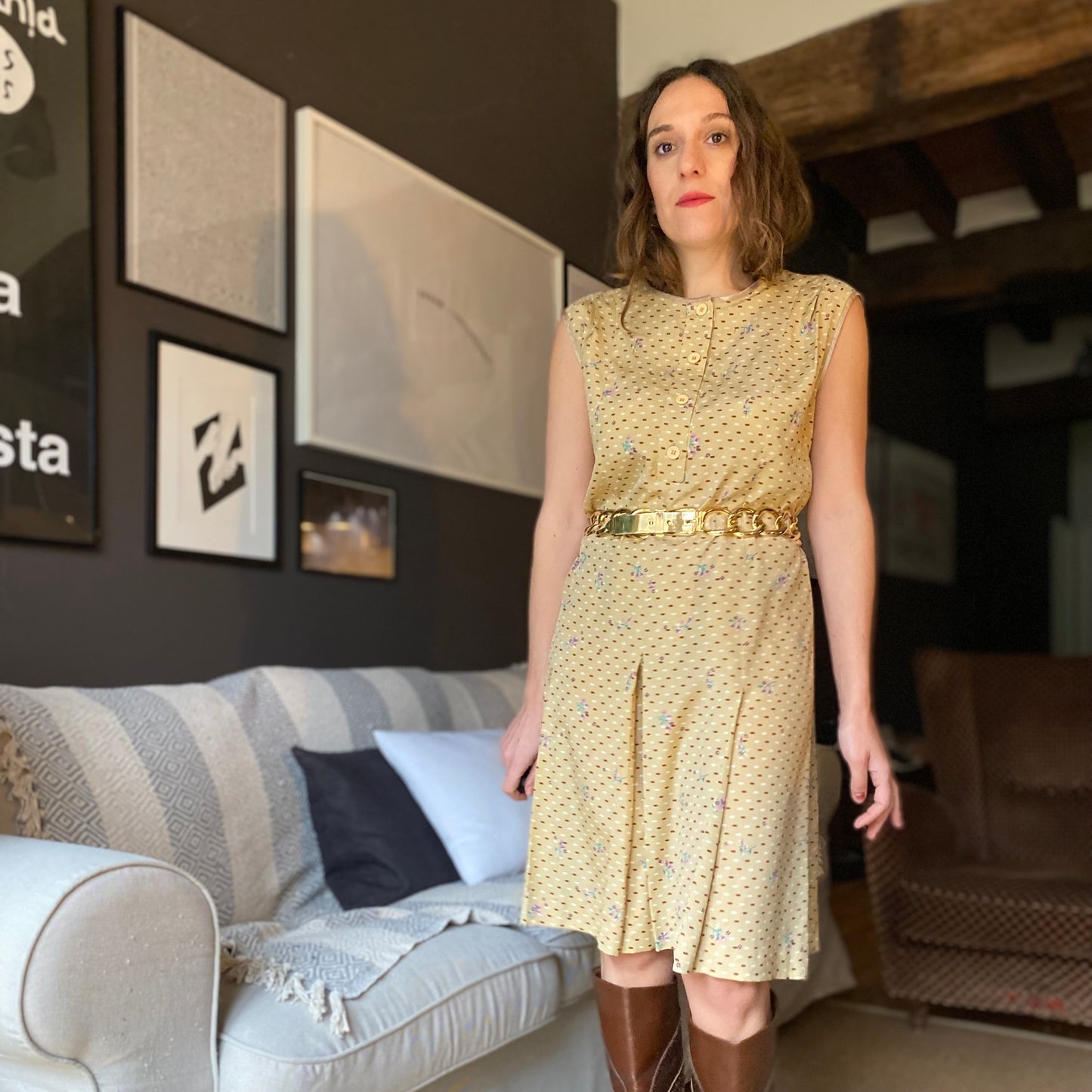 Abito anni 70 smanicato vintage in seta