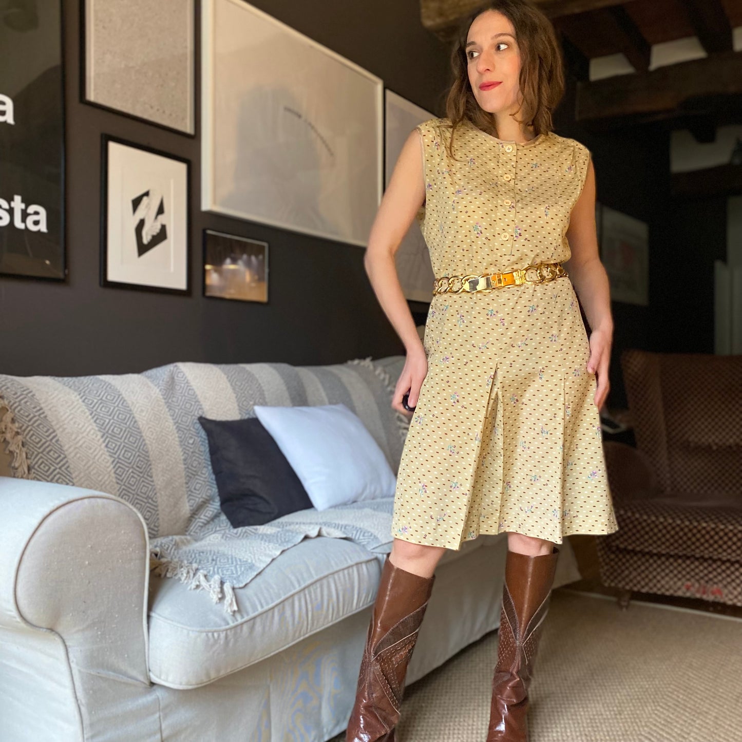 Abito anni 70 smanicato vintage in seta