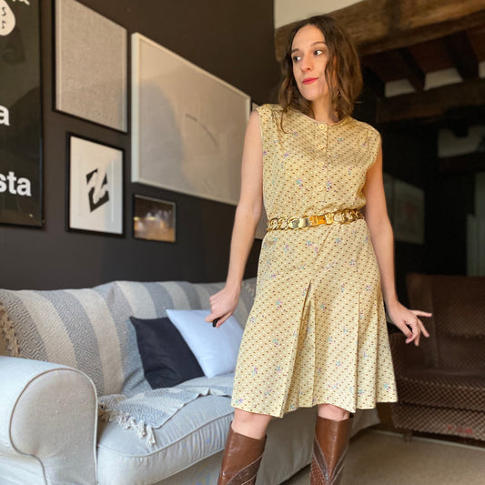 Abito anni 70 smanicato vintage in seta