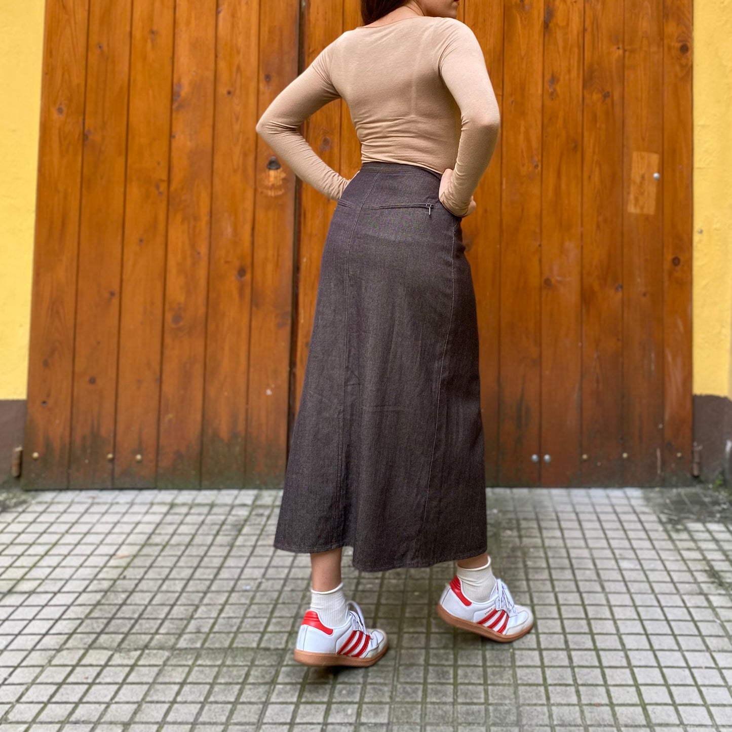 Gonna lunga lana effetto denim