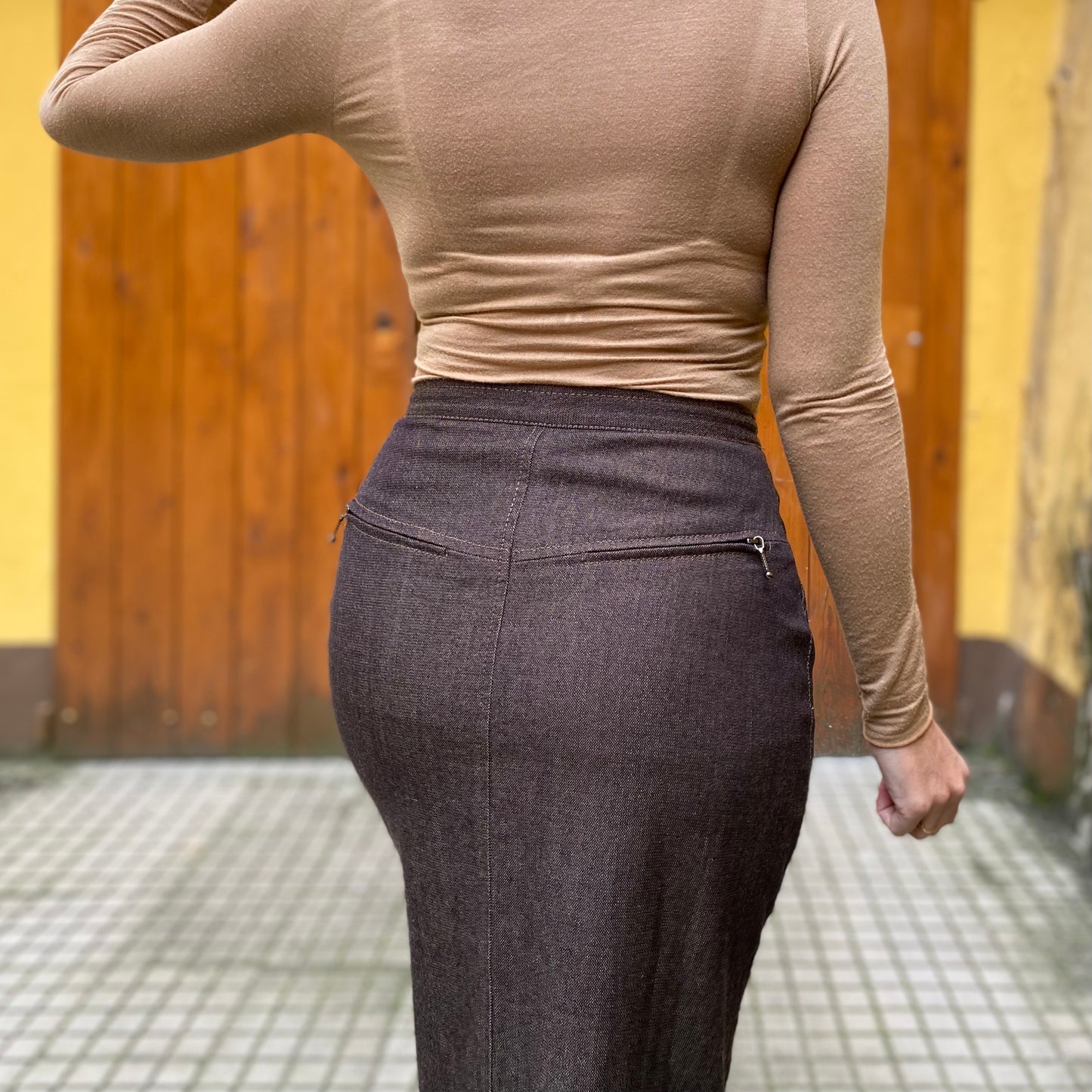 Gonna lunga lana effetto denim