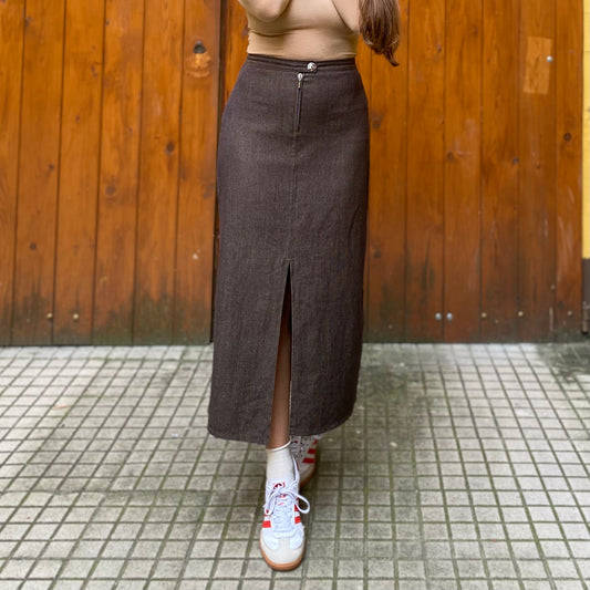 Gonna lunga lana effetto denim